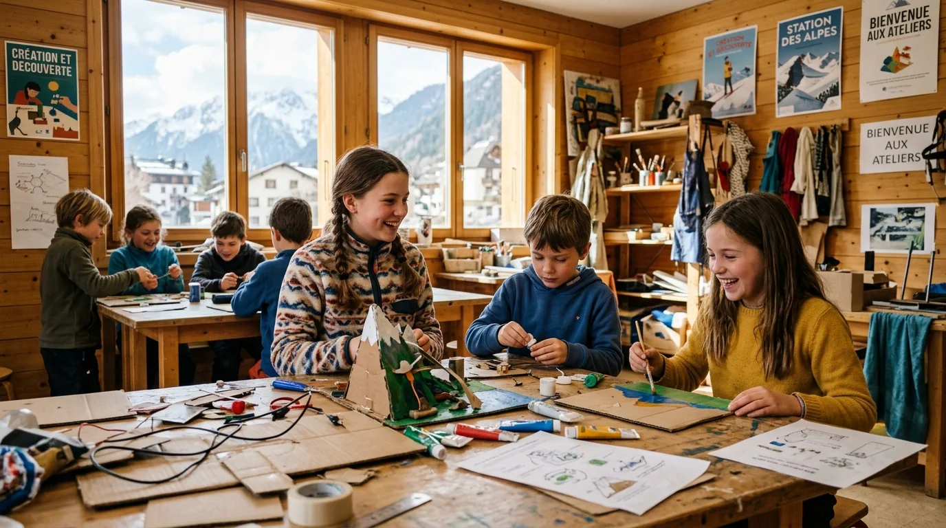 Children engaged in collaborative educational workshop in Jausiers